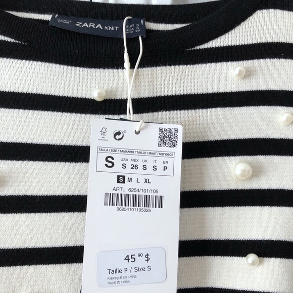 Zara Striped Black & White Sweater with Pearls - Picture 3 of 3